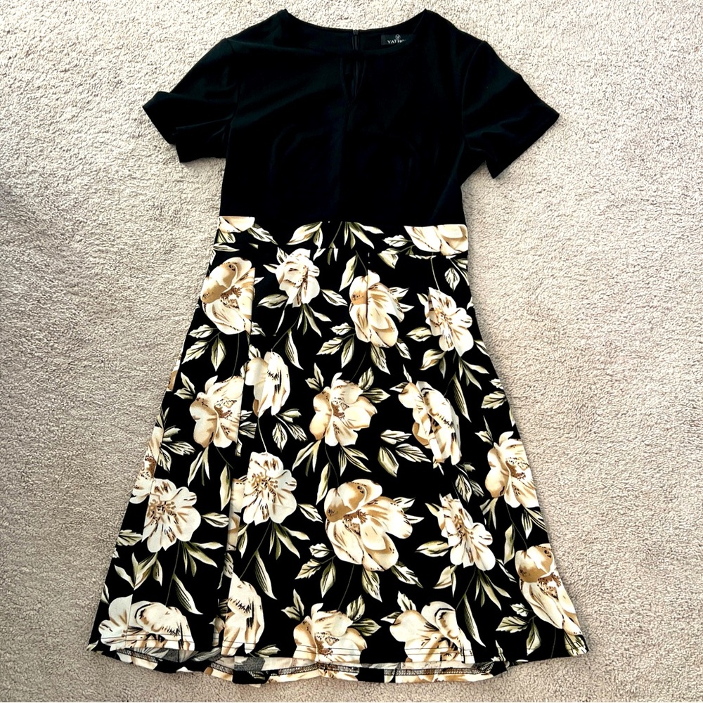 YATHON Women's Vintage Floral Flared A-Line Swing Casual Party Dress L